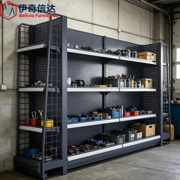 Heavy Duty Shop Shelves - Industrial Warehouse Storage Scene with Tools