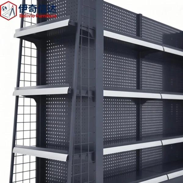 Heavy Duty Shop Shelves - Close-up of Perforated Board & Steel Frame Structure