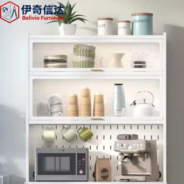 Large Kitchen Pantry Cabinet Freestanding - White Microwave Station