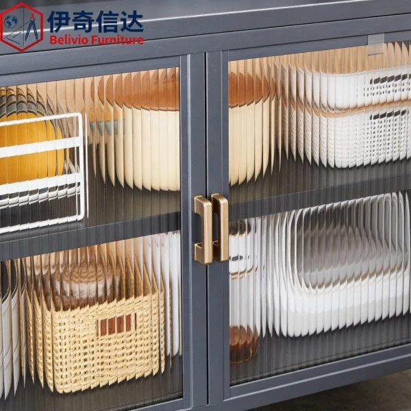 Large Kitchen Pantry Cabinet Freestanding - Glass Door Close-up